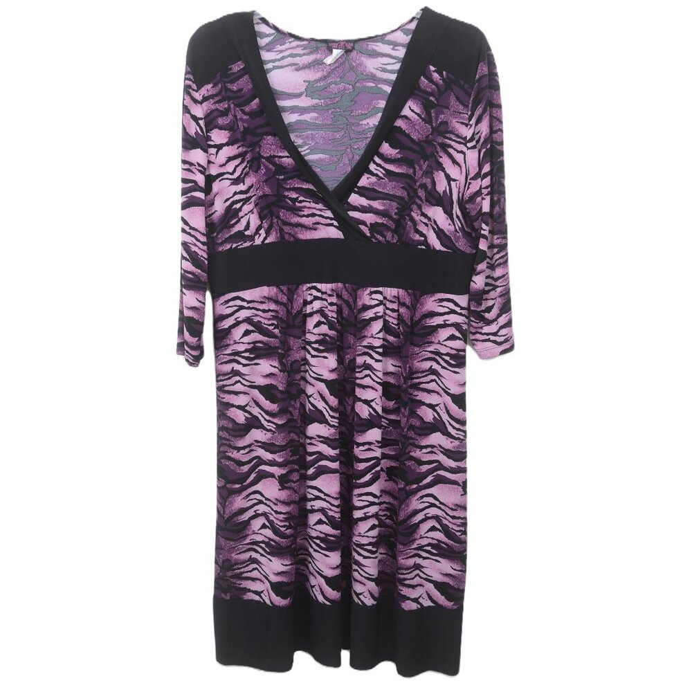 Love Me Plus Kiss Me Purple Zebra Midi Dress Size 3X Colorful 3/4 Sleeve
